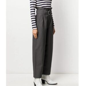 GANNI Chino Heavy Crepe Paper Bag High Waist D Ring Wide Leg Phantom 36